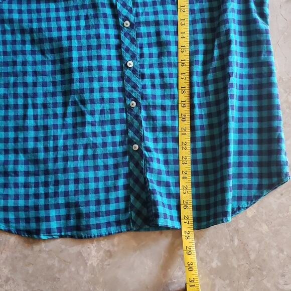 Talbots Button Down Shirt Long Sleeve Collared 100% Cotton Plaid Blue Green XL - Picture 7 of 9
